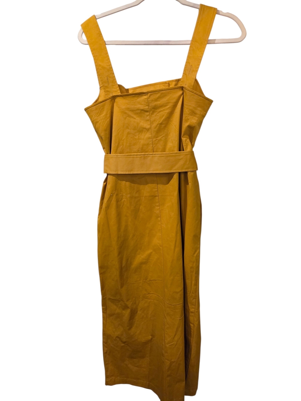 NWT Belted Double-Breasted Trench Style Mustard Midi Dress Mddium - Picture 5 of 5